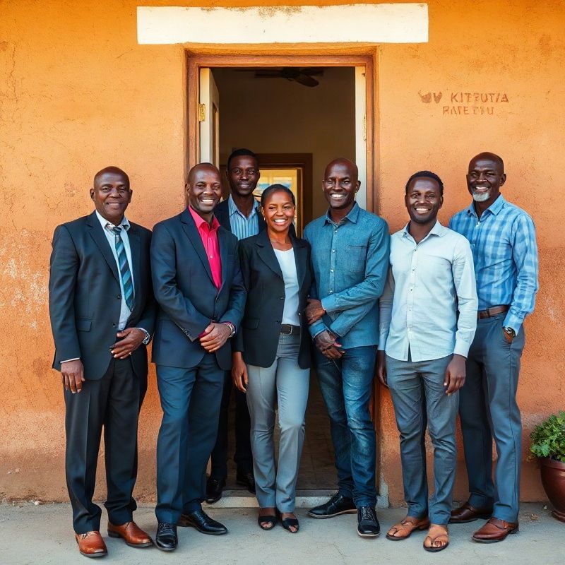 The Astrofbeta team outside their entrance on Oginga Odinga Street in Kisumu