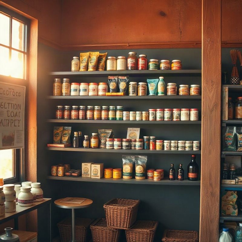 Neatly organised product display shelf inside the Astrofbeta shop