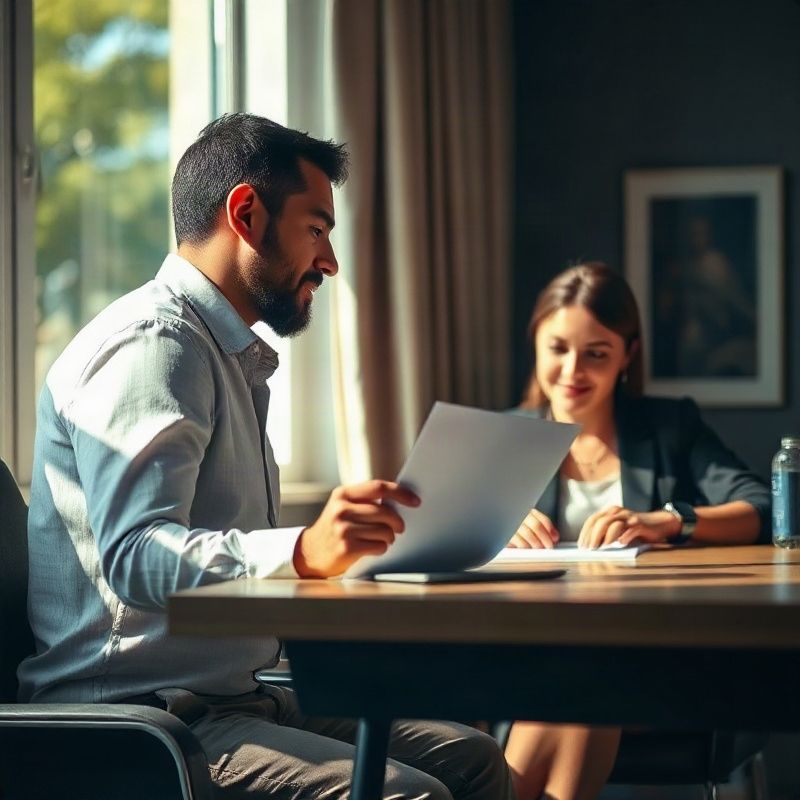 Astrofbeta staff member reviewing a written service document with a client