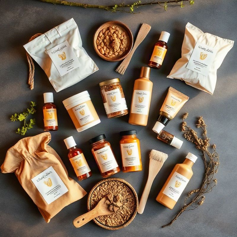 Overhead flat-lay of a curated selection of Astrofbeta products on a slate surface